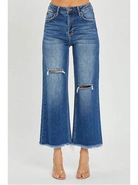 Risen Jeans Women's High Rise Frayed Ankle Wide Leg Jeans Size 5/27